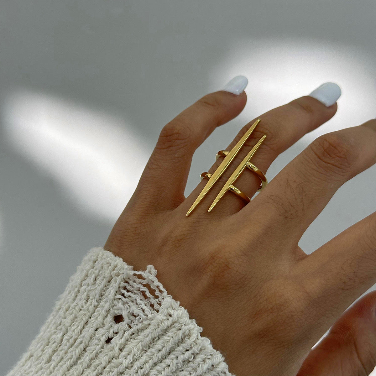 Gold Plated Parallel Double-Layer Lines Ring