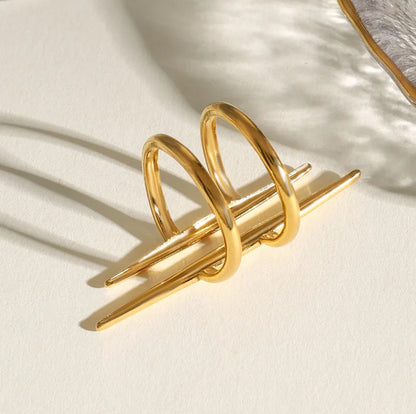 Gold Plated Parallel Double-Layer Lines Ring