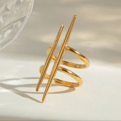 Gold Plated Parallel Double-Layer Lines Ring
