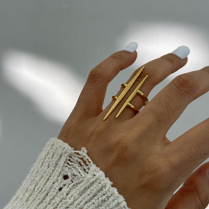 Gold Plated Parallel Double-Layer Lines Ring